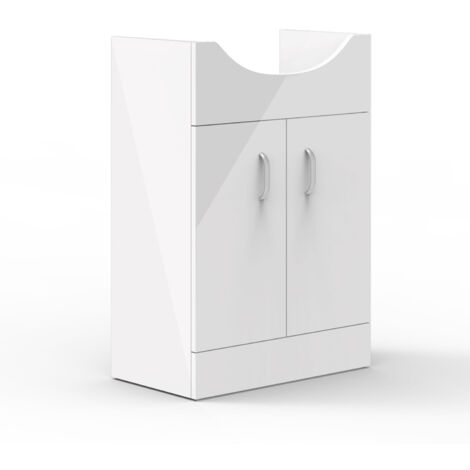 Acezanble Under Sink Bathroom Storage Cabinet High Gloss White Vanity Unit Free Standing Furniture Cupboard with 2 Doors, Shelf and Handles, 645x315x781mm