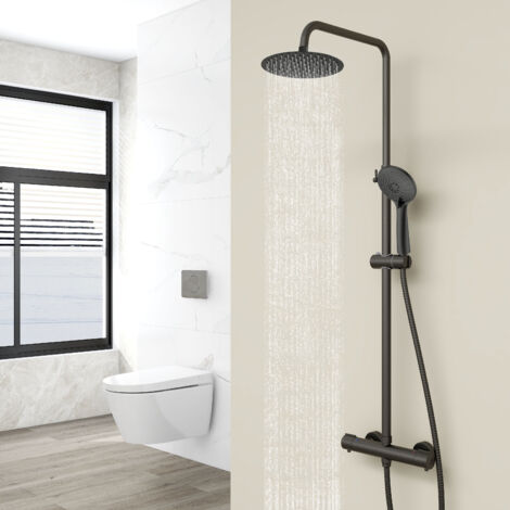 Acezanble Thermostatic Twin Head Mixer Shower Set Round Bar Chrome Exposed Valve