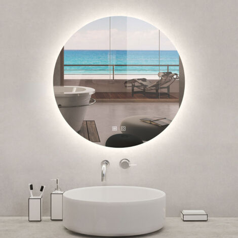 Acezanble Backlit LED Bathroom Mirror 90cm Illuminated Round Wall Mirror with Demister Dimmable 3 Lighting Modes Touch Switch Wall Switch