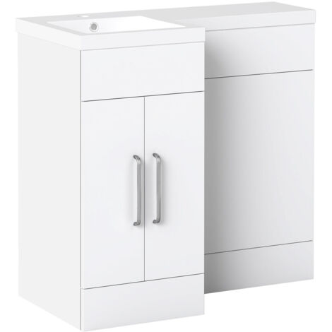 Acezanble 900mm Bathroom Vanity Unit with Resin Basin Toilet Cabinet Free Standing Bathroom Storage Unit Furniture White