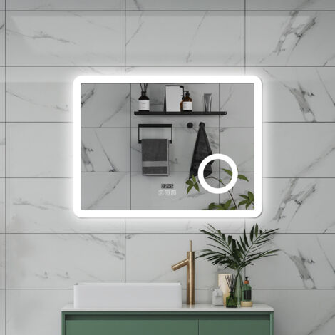 1000x600mm Bluetooth 3 Color Bathroom LED Mirror , Dimmable Illuminated Backlit Bathroom Mirror with Desmister, Magnifiying, Clock, Touch, Brightness Memory, 3000K-6000K (1/5)
