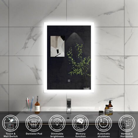 Acezanble 100 x 60 cm Cold White Light Bathroom LED Mirror with Anti ...