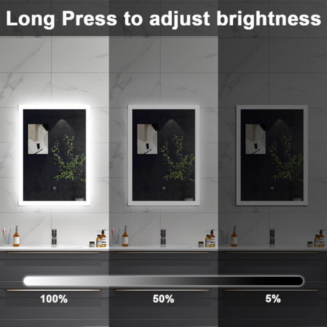 Acezanble 100 x 60 cm Cold White Light Bathroom LED Mirror with Anti ...