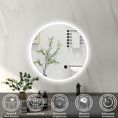 Acezanble 60cm Cold White Light Round LED Bathroom Mirror with Anti-fog ...