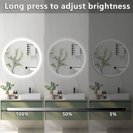Acezanble 60cm Cold White Light Round LED Bathroom Mirror with Anti-fog ...