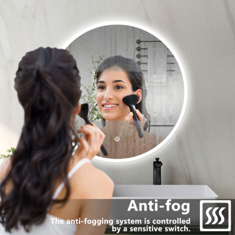Acezanble 60cm Cold White Light Round LED Bathroom Mirror with Anti-fog ...