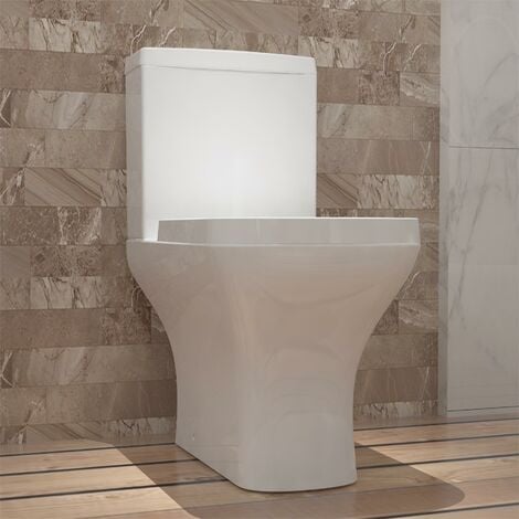 Acezanble Bathroom Modern Square White Close Coupled Toilet Ceramic WC