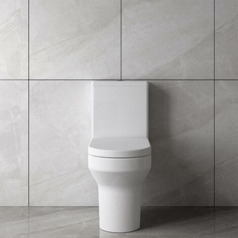 Close Coupled Toilet Rimless Soft Close Seat Ceramic Gloss White Bathroom WC Pan
