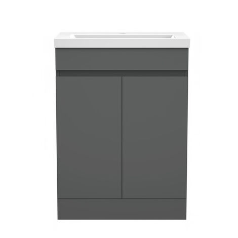 Acezanble 600 (L) x390 (W) x840 (H) mm anthracite cabinet, 2 doors, bathroom cabinet with basin