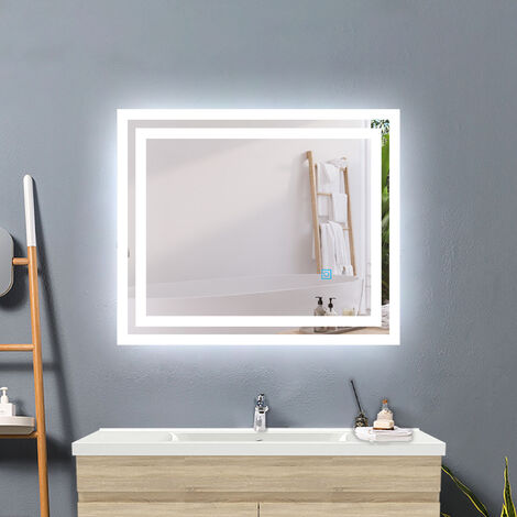 Acezanble 100 x 60 cm bathroom mirror with anti-fog, touch switch, horizontal or vertical LED mirror, power 30w