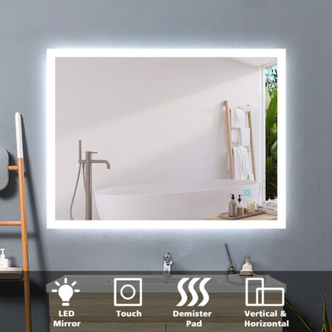 Acezanble 100 x 60 cm bathroom mirror with anti-fog, horizontal or ...