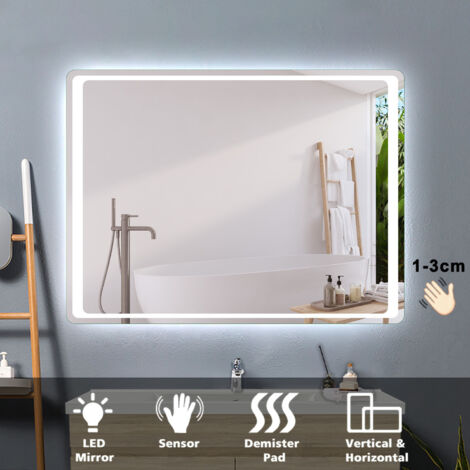 Acezanble 80 x 60 cm bathroom mirror with anti-fog, horizontal or ...