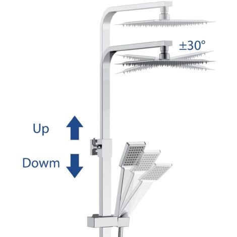 Acezanble Bathroom Thermostatic Mixer Shower Set All Square Chrome Twin Head Exposed Valve