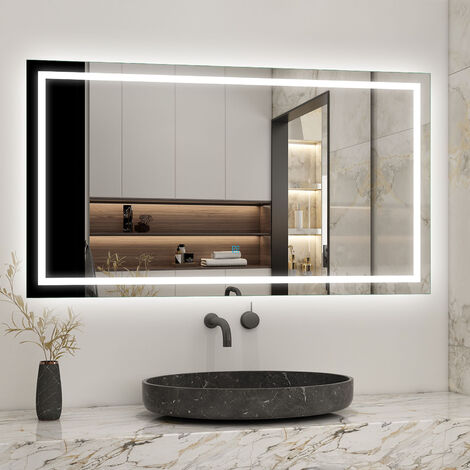1200x700mm Large Bathroom Mirrors with LED Lights Illuminated Backlit Wall Mount Light Up Mirror Dimmable Switch Horizontal/Vertical Heated Pad Demister - Acezanble