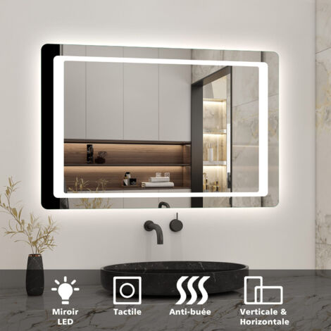 1500x800mm Large Bathroom Mirrors with LED Lights Illuminated Backlit Wall Mount Light Up Mirror Dimmable Switch Horizontal/Vertical Heated Pad Demister - Acezanble