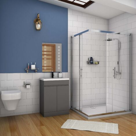 500mm Free Standing 2 Doors Bathroom Vanity Unit with Sink Basin,Matte Grey - Resin Basin