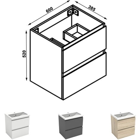 600mm Modern Storage Vanity Unit Basin Wall Hung with A single hole faucet,2 Soft Closing Drawers Matte White