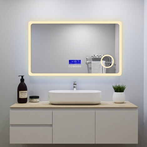 LED Bathroom Mirrors with Bluetooth Speaker Anti Fog 3x Magnifying 6000K Cool White Light + 2700K Warm Lights - 1000x600mm
