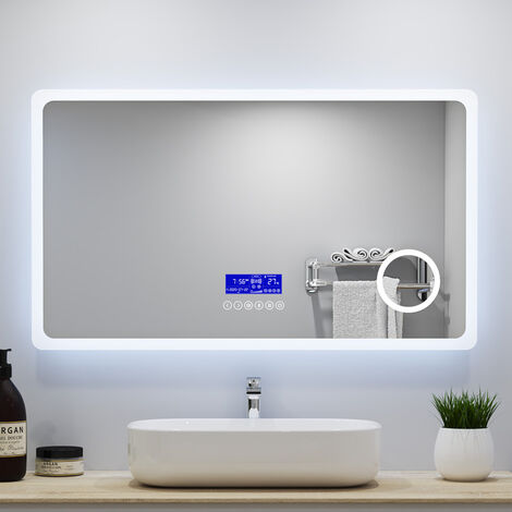 LED Bathroom Mirrors with Bluetooth Speaker Anti Fog 3x Magnifying 6000K Cool White Light + 2700K Warm Lights - 800x600mm
