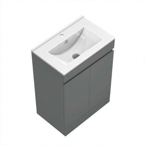 Acezanble 600mm Modern Bathroom Vanity Unit Basin Storage Cabinet 2 Doors Furniture-Grey
