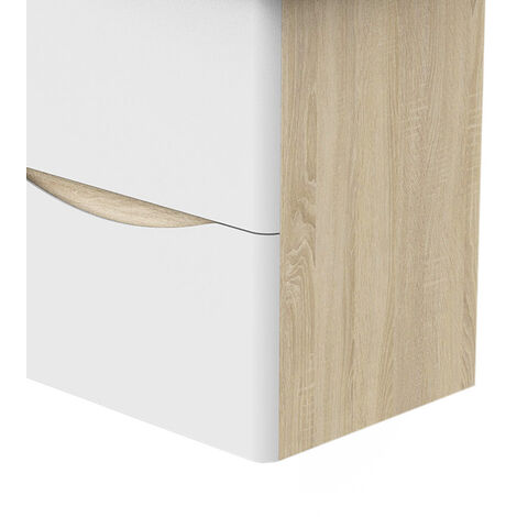 Acezanble 500mm Wall Hung Bathroom Sink Unit,Oak Body with 2 White Drawers