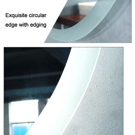 600x600mm Decorative Round Bathroom Mirrors with LED Lights,Touch Sensor,Cool White Light Wall Mounted,IP44-1.5cm