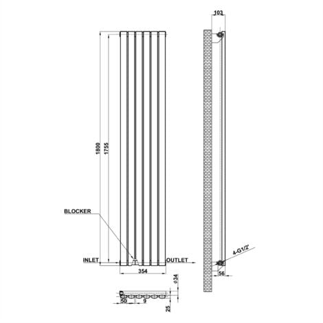 Acezanble Vertical Oval Column Radiator Central Heating Rad 1800x354mm Single Anthracite