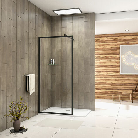 Acezanble 900x1950mm Black Frame Walk In Wetroom Shower Enclosure 8mm Nano Glass NANO Screen (1/5)