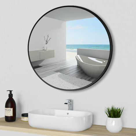 Round Wall Hanging Mirror 50cm with Black Frame for Bathroom, Home decoration, Makeup, Shaving