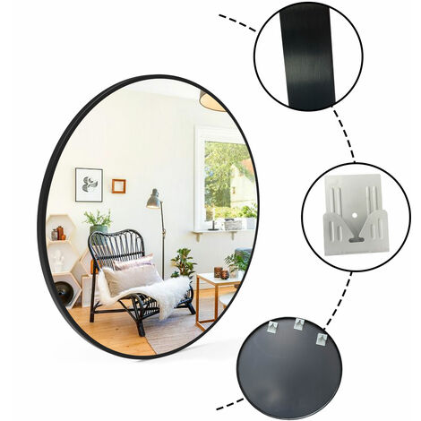 Round Wall Hanging Mirror 50cm with Black Frame for Bathroom, Home decoration, Makeup, Shaving