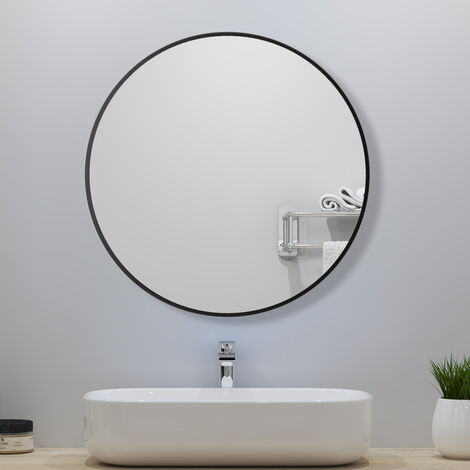 Round Wall Hanging Mirror 70cm with Black Frame for Bathroom, Home decoration, Makeup, Shaving