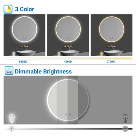 Acezanble Round LED Bathroom Mirrors with Bluetooth Speaker Adjustable ...