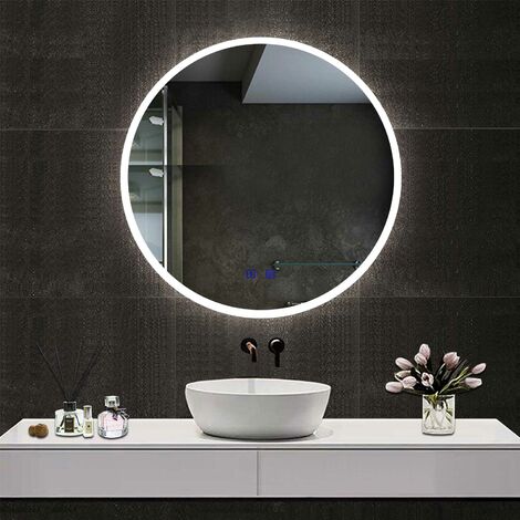 Acezanble Round LED Bathroom Mirrors with Bluetooth Speaker Adjustable Colors, Anti-Fog, 6500K Cool White Light + 4600K Warm White Light + 2700K Warm Light, 80cm