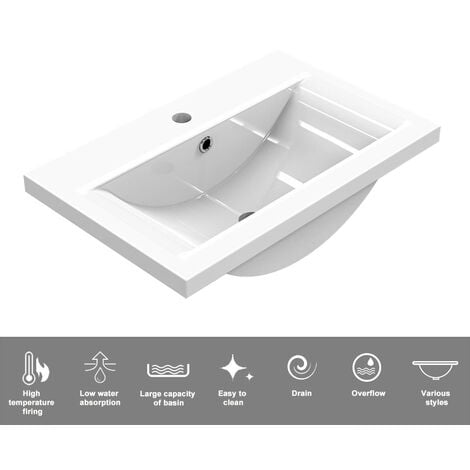 Acezanble 500mm Bathroom Vanity Units with Basin Matte White Free-Standing with Two Doors Storage Unit Ceramic Sink