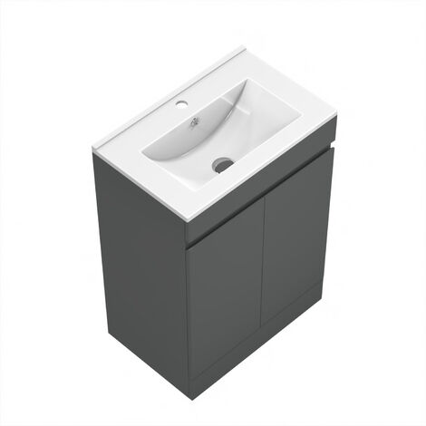Acezanble 600mm Bathroom Vanity Units with Basin Matte Grey Free-Standing with Two Doors Storage Unit Ceramic Sink
