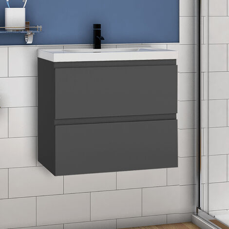 Acezanble 600 mm Bathroom Vanity Unit and Sink Wall Hung Grey