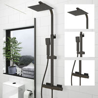 Acezanble Bathroom Square Black Exposed Valve Thermostatic Mixer Shower Set Twin Head