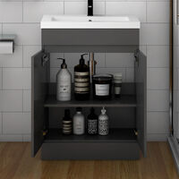 Acezanble 600 (L) x390 (W) x840 (H) mm anthracite cabinet, 2 doors, bathroom cabinet with basin