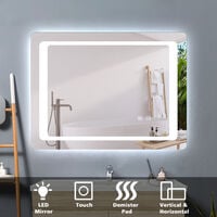 Acezanble 80x60cm anti-fog bathroom mirror, horizontal or vertical LED mirror, double touch switch