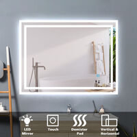 Acezanble 90 x 70 cm bathroom mirror with anti-fog, touch switch, horizontal or vertical LED mirror, power 36w