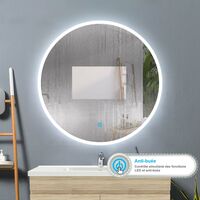 Acezanble 80cm round mirror, anti-fog bathroom mirror, touch switch, vertical LED mirror