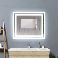 Acezanble 70 x 50 cm bathroom mirror with anti-fog, touch switch, horizontal or vertical LED mirror, power 18w