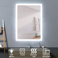 Acezanble 70 x 50 cm bathroom mirror with anti-fog, horizontal or vertical LED mirror, touch switch, power 18w