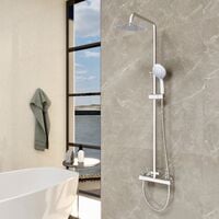 Acezanble Bathroom Thermostatic Mixer Shower Set Round Chrome Twin Head Exposed Valve Independent Water Divider