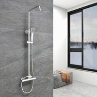 Acezanble Bathroom Thermostatic Mixer Shower Set Square Chrome Twin Head Exposed Valve Independent Water Divider