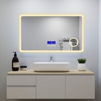 LED Bathroom Mirrors with Bluetooth Speaker Anti Fog 3x Magnifying 6000K Cool White Light + 2700K Warm Lights - 800x600mm
