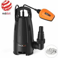 TACKLIFE Wastewater Pump, 400W, 9000 L / h Max, Max Height 5m, 8 Blades Wheels, With Float Switch- GSUP2B