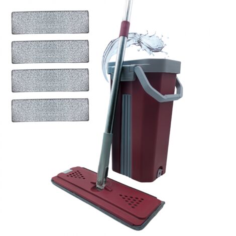 Escoba ESSOREUR - VENTEO - Escoba extra grande con cabezal giratorio 360° - Cubo con 2 compartimentos para limpiar y escurrir - 4 paños de microfibra