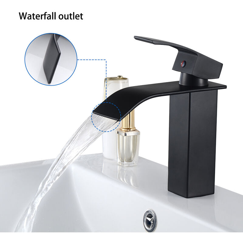 Alto lavabo a cascata miscelatore rubinetto nero opaco rettangolare caldo  freddo regolabile bagno quadrato per lavabo da appoggio lavabo a mano  miscelatore in acciaio inossidabile A