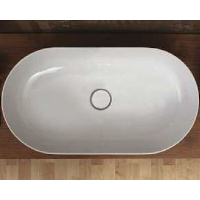 Lavabo da appoggio tondo in ceramica bianco lucido serie Infinity